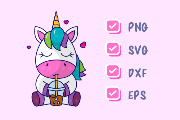 Download Cute Sitting Unicorn Drinking Bubble Tea - Sitting unicorn Collection