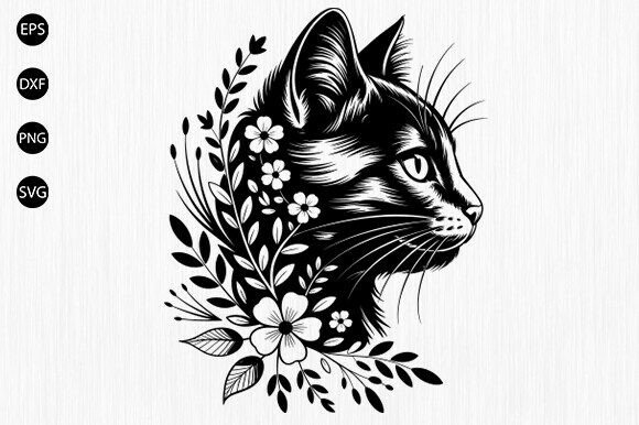 Download Floral Cat Svg, Cat with Flower SVG, Cat - Flower svg Collection
