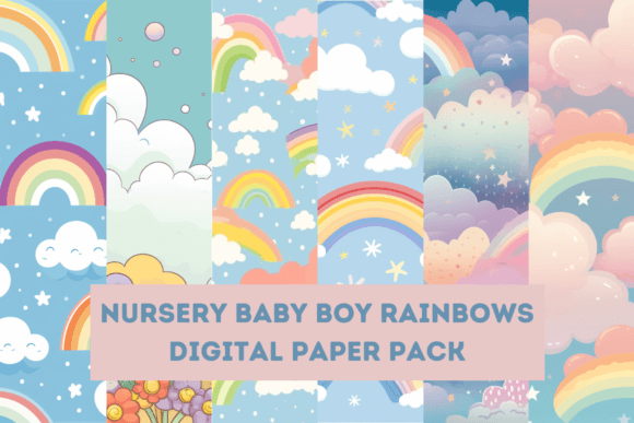 Download Nursery Baby Boy Rainbows Digital Paper - Nursery Collection